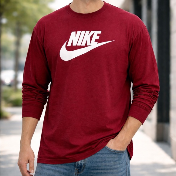 Nike Other - Nike Men’s Long Sleeve T-Shirt XXL Burgundy Big Swoosh Logo Graphic Tee